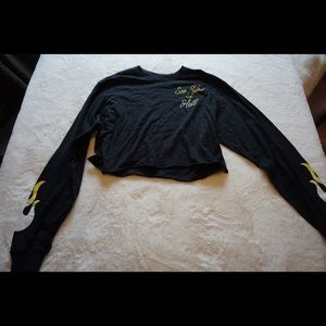 See You In Hell Black Cropped Long Bell Sleeve Top
